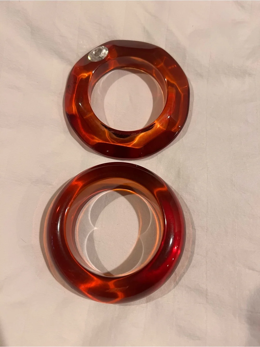 Glossy amber Resin Bangle Bracelet Set with Faceted Accent